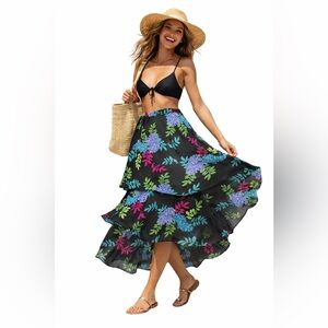 G Unit Fashions Tropical Floral Tiered Layered Maxi Skirt - Women’s Size Large
